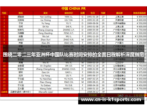 围绕二零二三年亚洲杯中国队比赛时间安排的全面日程解析深度指南
