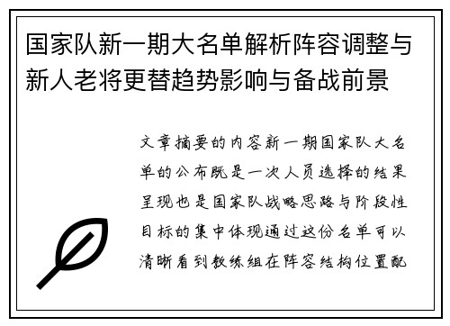 国家队新一期大名单解析阵容调整与新人老将更替趋势影响与备战前景